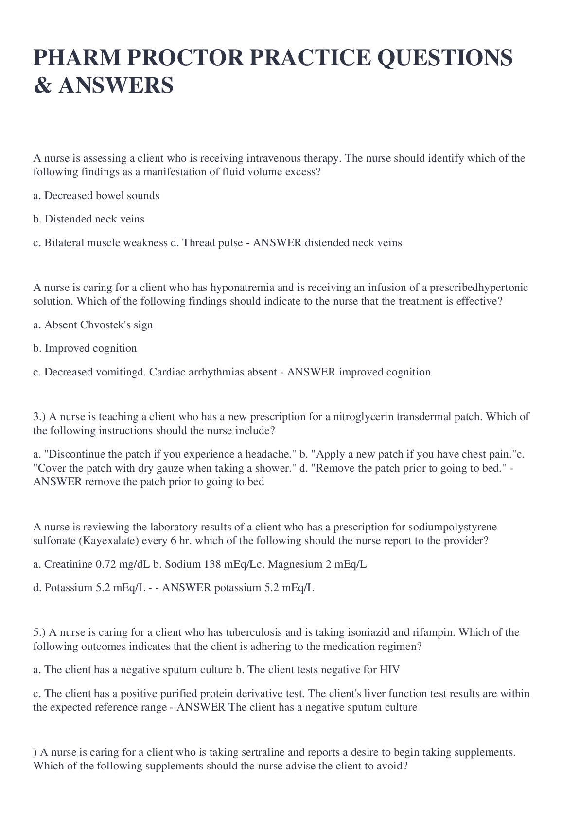 Preview image for PHARM PROCTOR PRACTICE QUESTIONS & ANSWERS